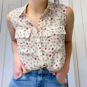 Butterfly Design Silky Button Down